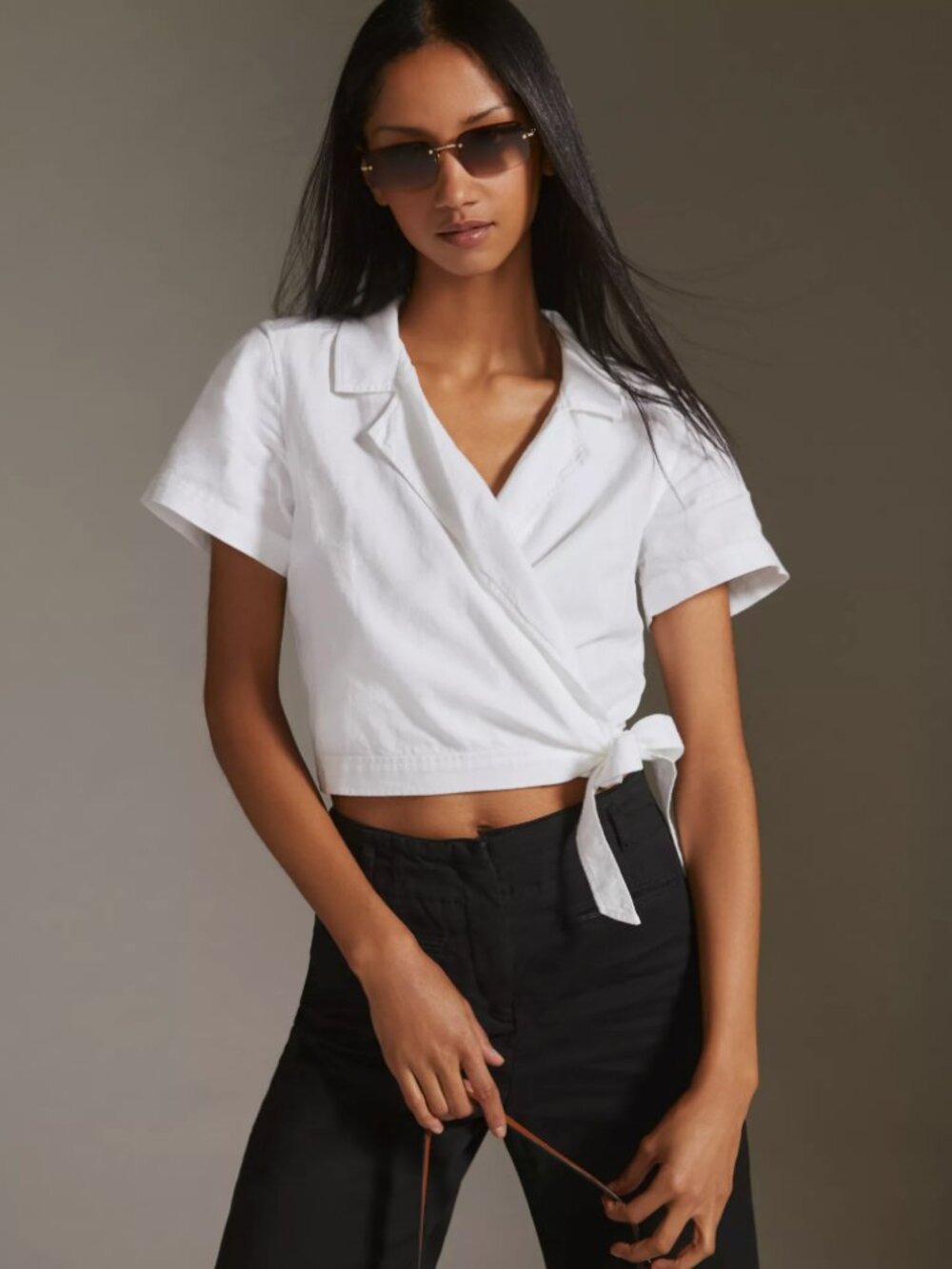 NWT Cloth & Stone Wrap-Front Crop Top - L